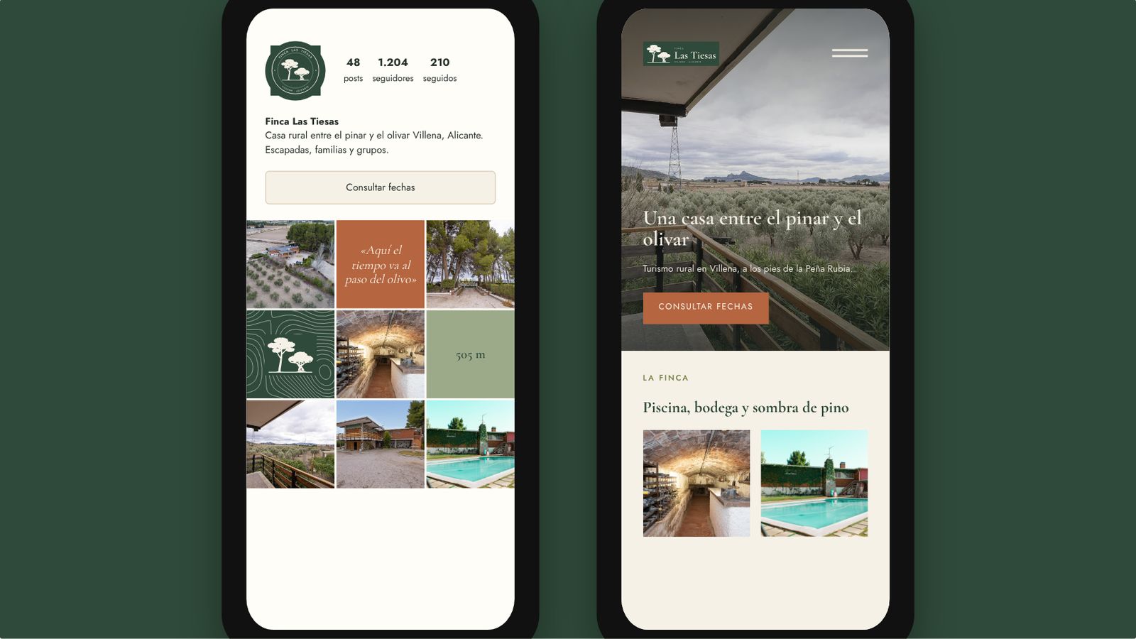 Instagram profile and mobile website homepage.