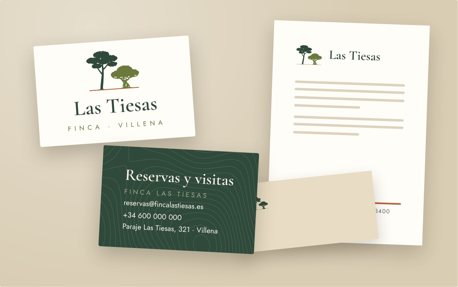 Business card, letterhead and envelope.
