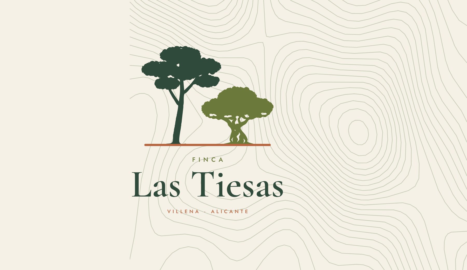 Primary logo: the pine behind, the olive tree in front, on the ground line.