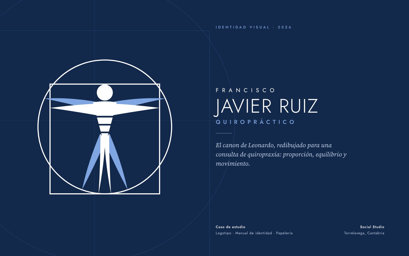 Símbolo y logotipo: el canon de Vitruvio en dos azules.