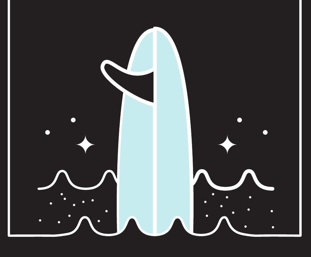 Ilustración de una tabla de surf entre olas