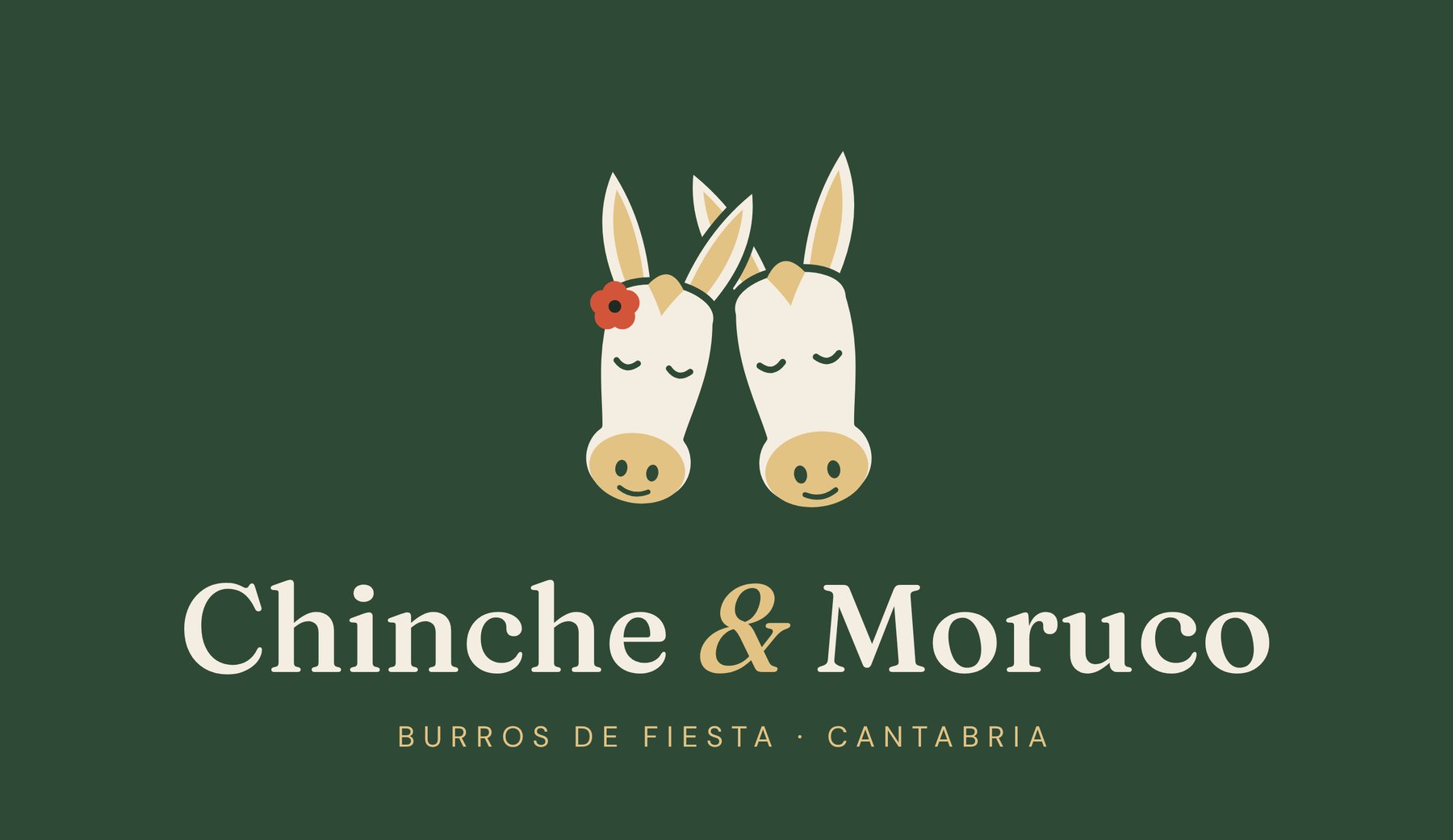 Logotipo de Chinche y Moruco: las cabezas de los dos burros con las orejas cruzadas y una amapola, sobre verde prado