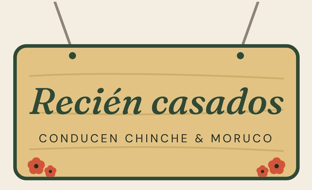 Cartel de madera Recién casados, conducen Chinche y Moruco