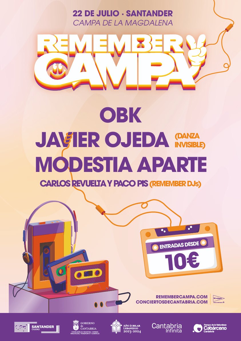 Cartel del concierto Remember Campa en Santander con OBK, Javier Ojeda y Modestia Aparte